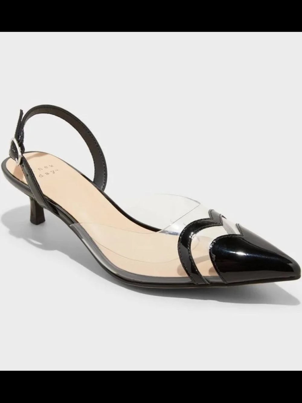 a new day Black Patent Pointed Slingback Pumps with Clear Paneling